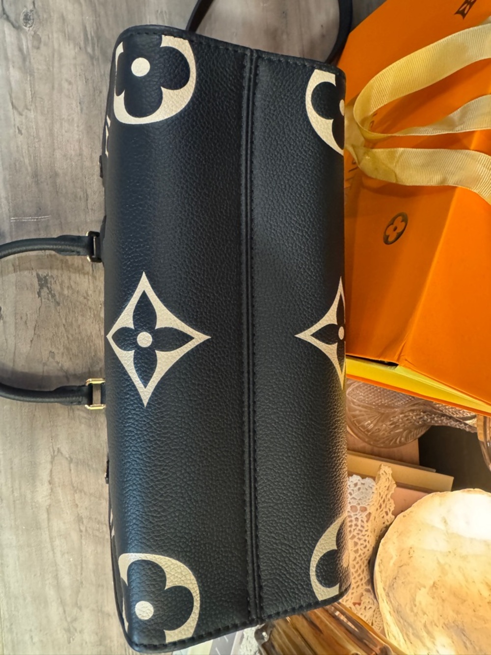 Louis Vuitton Black & White Monogram Mini Tote with Red Trim - Picture 6 of 16